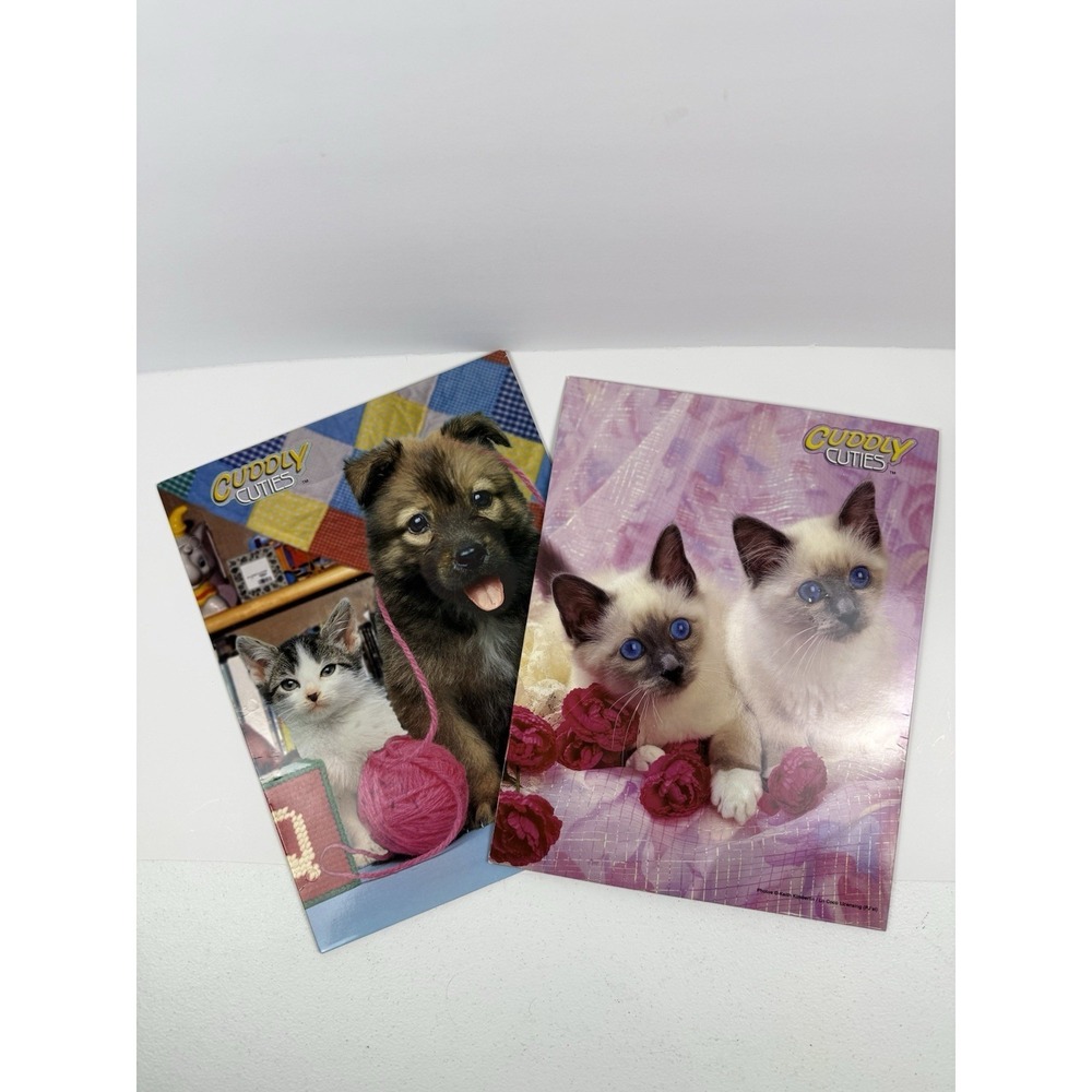 Cuddly Cuties Vintage 2 Pocket Portfolio‎ Folders set of 2 cats and dogs 1999